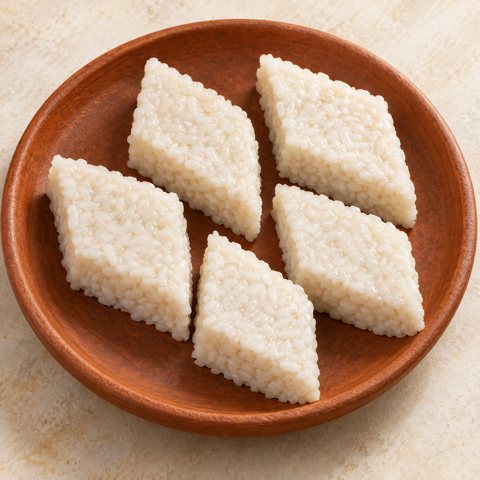 Creamy white coconut milk rice cut into diamonds; AI-generated illustration.